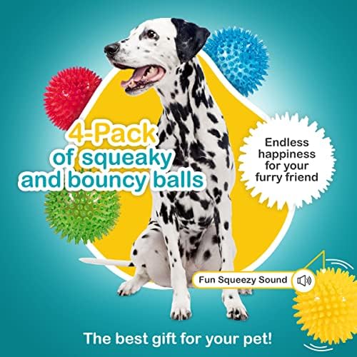 Dipperdap 3.5 אינץ 'כדורי כלבים ספייקי צעצועים כלבים חורקים | מנקה שיניים לחניכיים בריאות יותר | צעצועי כלבים ללא רעיל ללא רעיל
